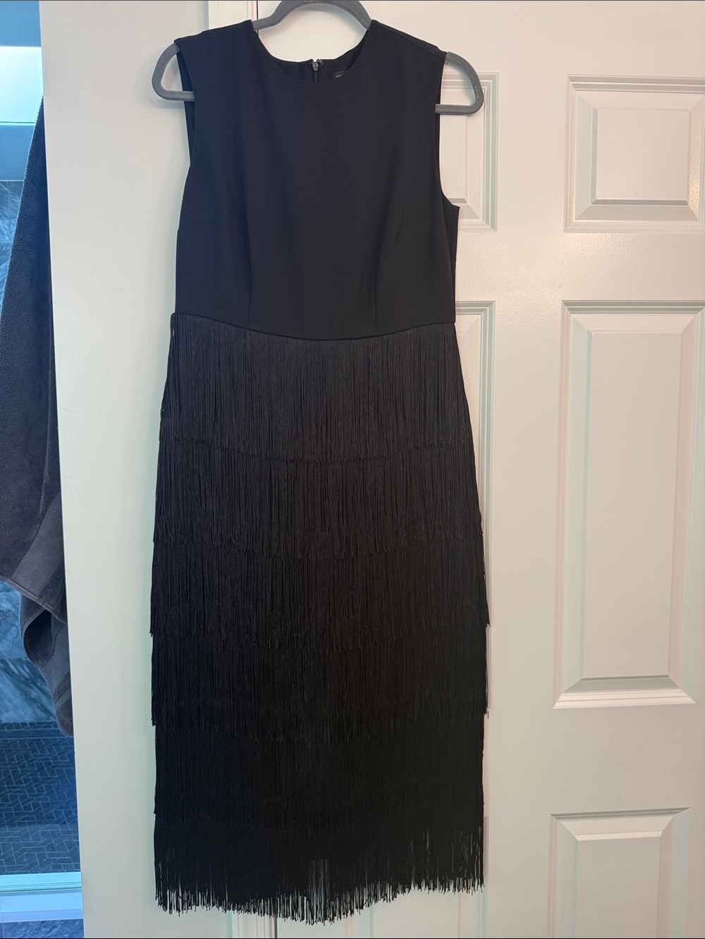 Ann Taylor Black Sleeveless Fringe Midi Dress